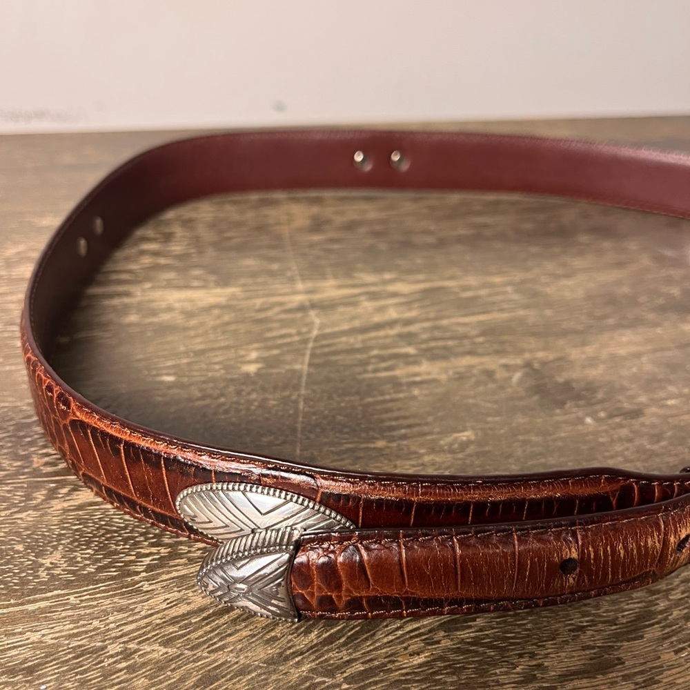 Round tree and York Vintage western  Brown Leather Belt unisex silver hardware - Picture 3 of 11